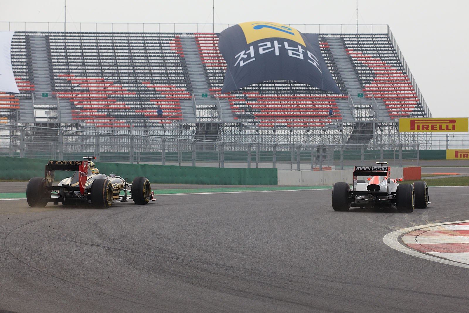 Renault's Bruno Senna accelerates after a spin