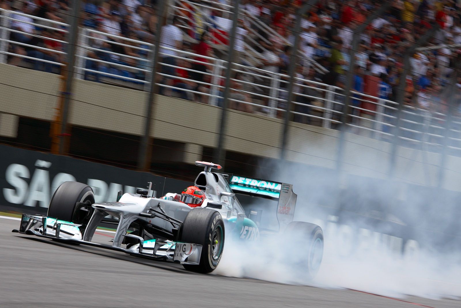 Michael Schumacher of Mercedes GP brakes hard
