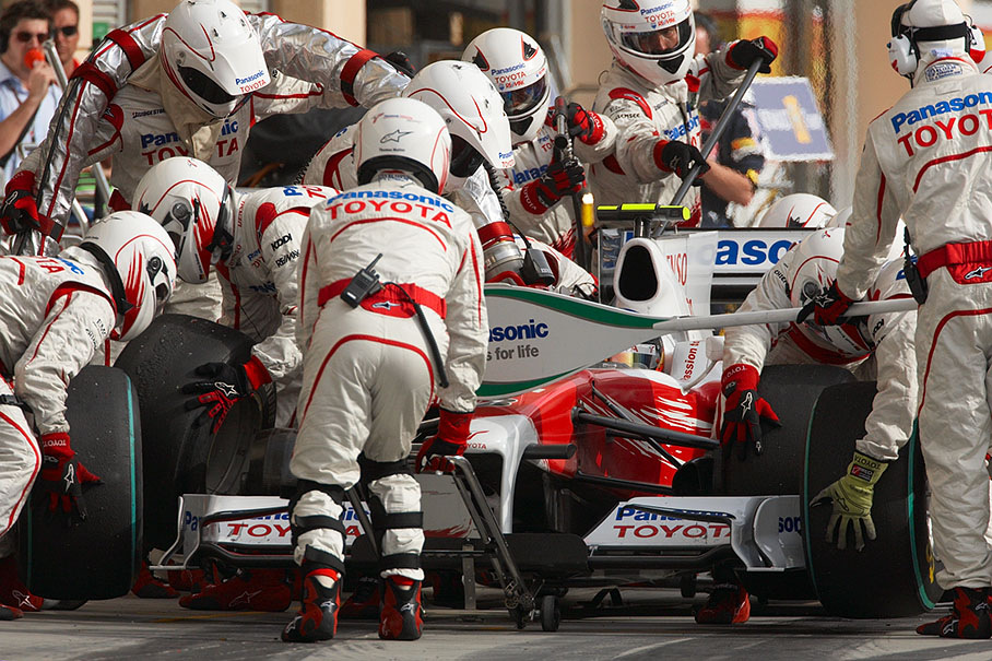 Timo Glock in Panasonic Toyota pits