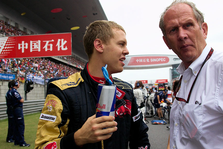 Toro Rosso driver Sebastian Vettel and Dr. Helmut Marko on the grid