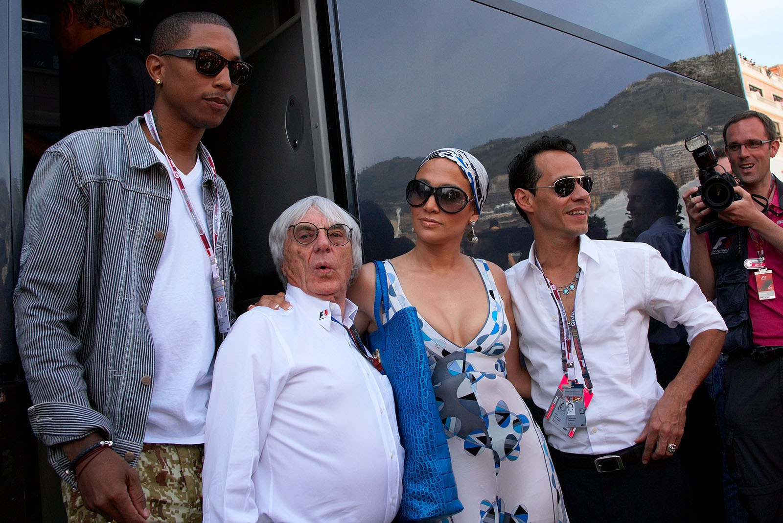 Jennifer Lopez with her husband Mark Anthony and musician/producer Pharrell Williams