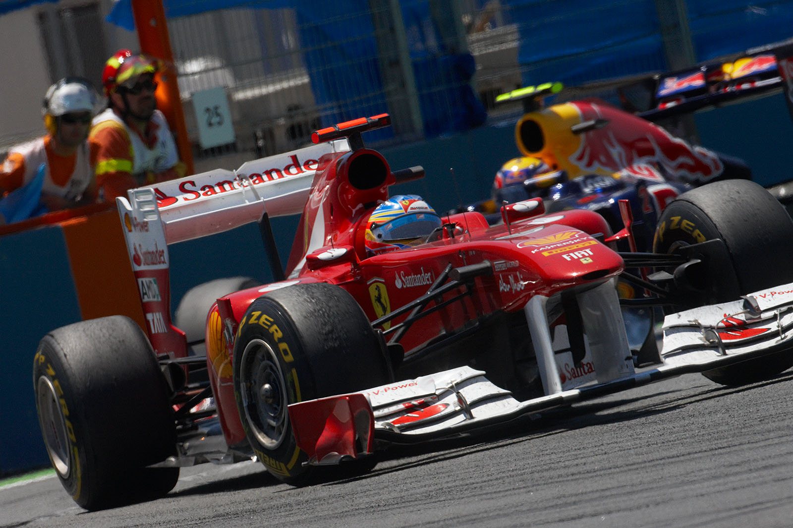 Fernando Alonso, Ferrari, just managed to overtake Webber