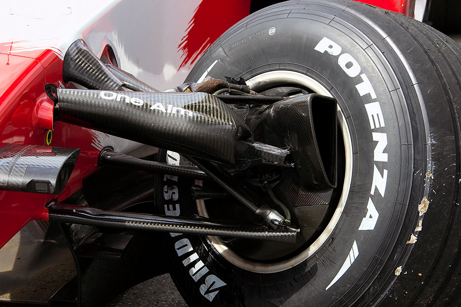 Slightly bent suspension of Trulli's Toyota