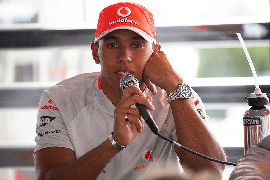 Lewis Hamilton during a press conference in the McLaren Mercedes motorhome