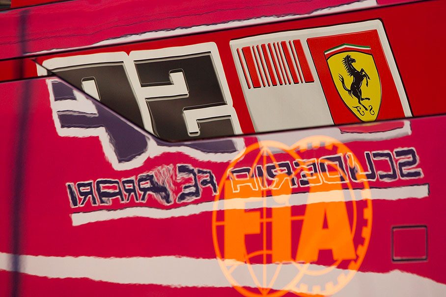 Ferrari's prancing horse as a reflection on the FIA truck