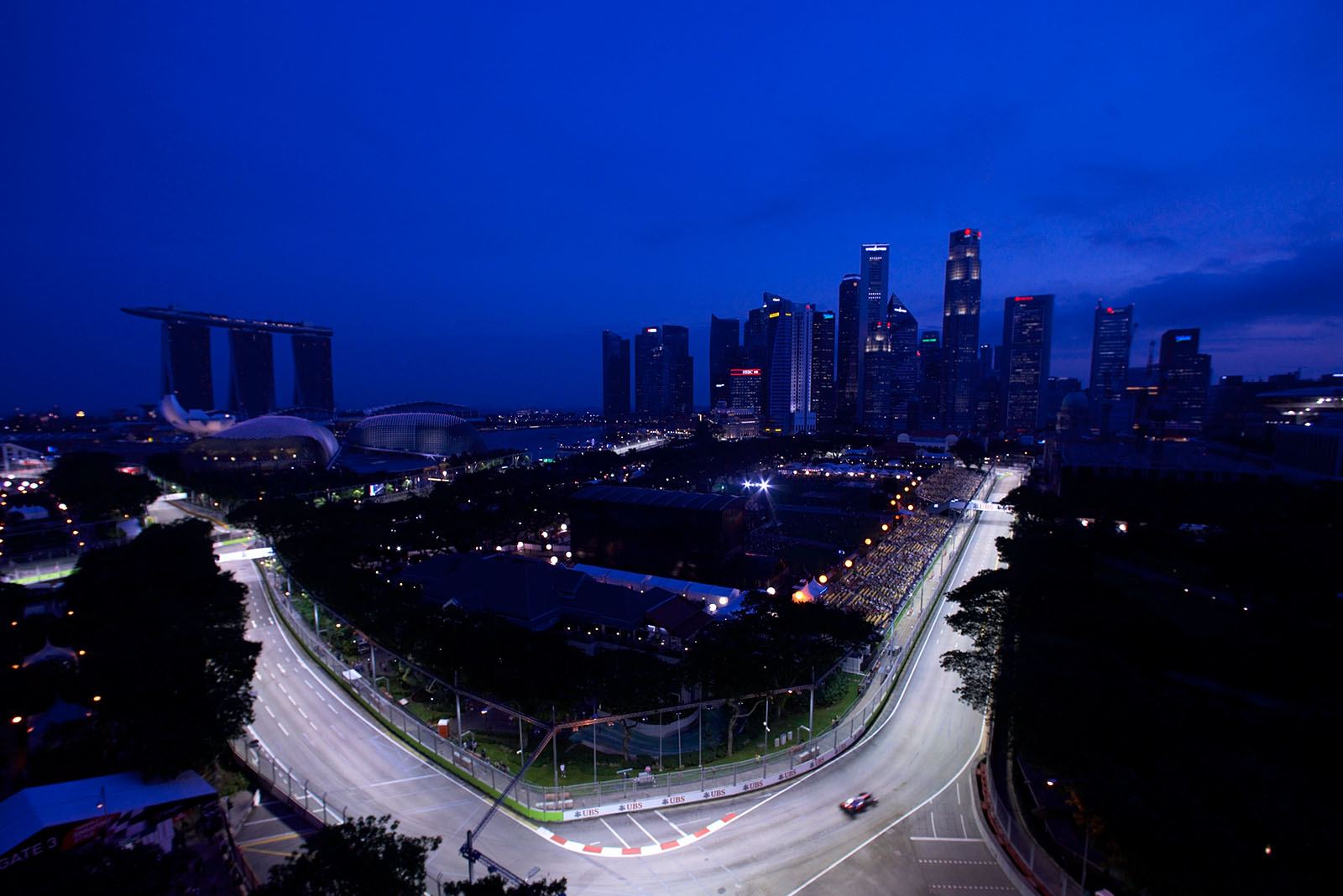 Downtown Singapore and race track impressions, viewed from Swissotel The Stamford, one of Southeast Asia’s tallest hotels, during Friday’s second practice