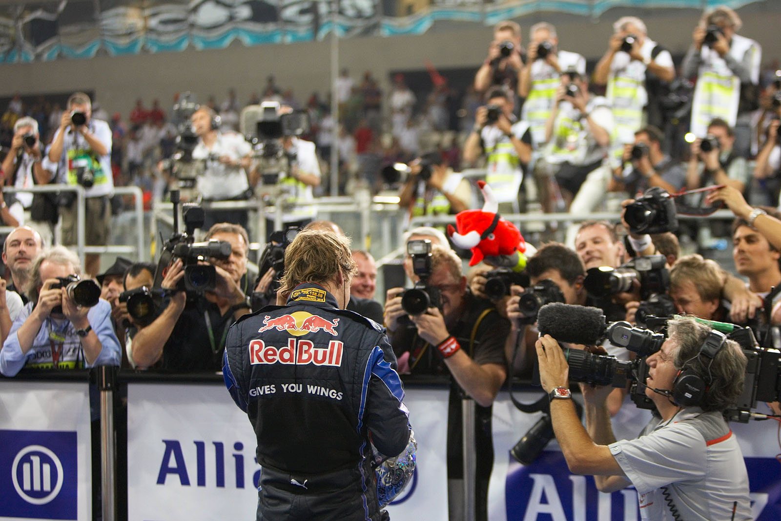 Race winner and youngest World Champion Sebastian Vettel in parc ferme