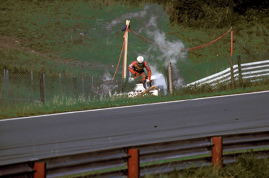 The engine of Alan Jones' Surtees Ford-Cosworth blew up, resulting in an accident.