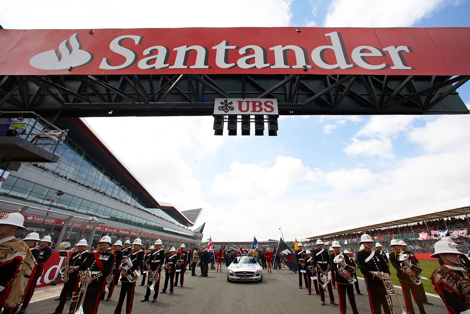 The orchestra prepares on the grid for the national anthem