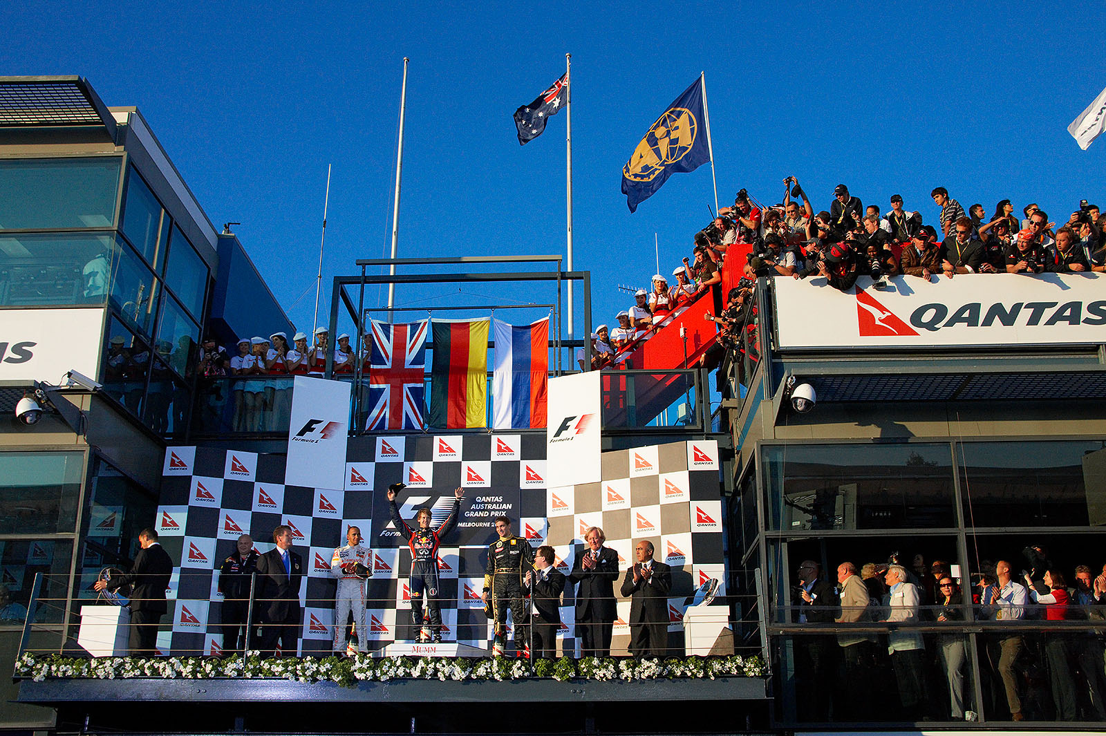 Podium ceremony after the Australian GP 2011 - Vettel wins again!