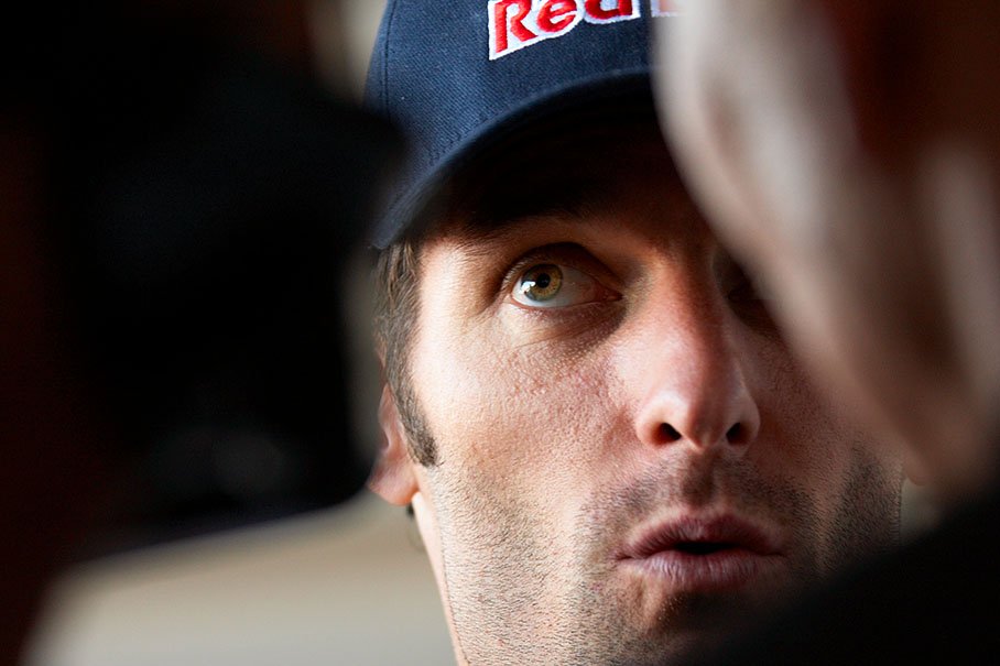 Second placed Mark Webber gives interviews after the race