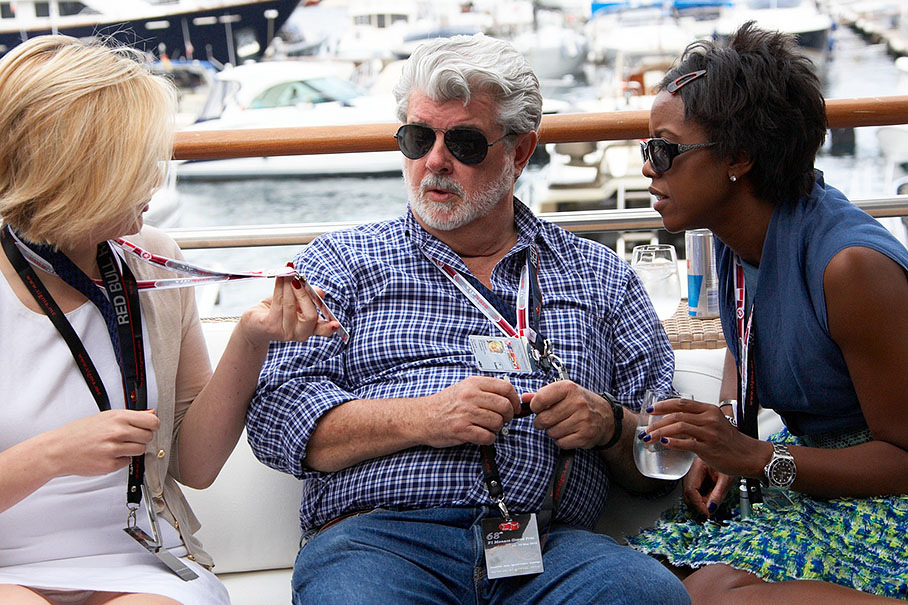 Director George Lucas takes a break at Red Bull's Energy Station