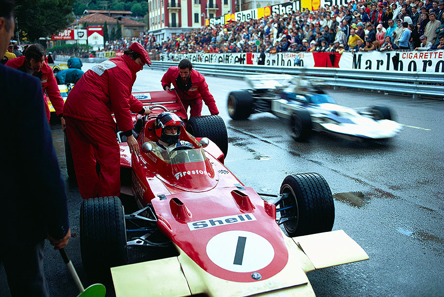 Brazilian Emerson Fittipaldi during rainy practice