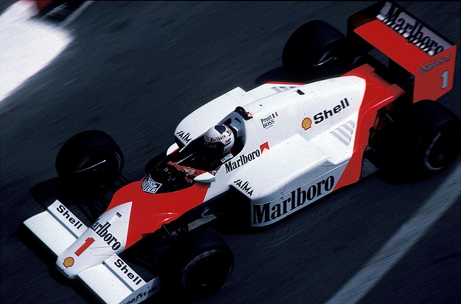Race winner Alain Prost on McLaren-TAG Porsche