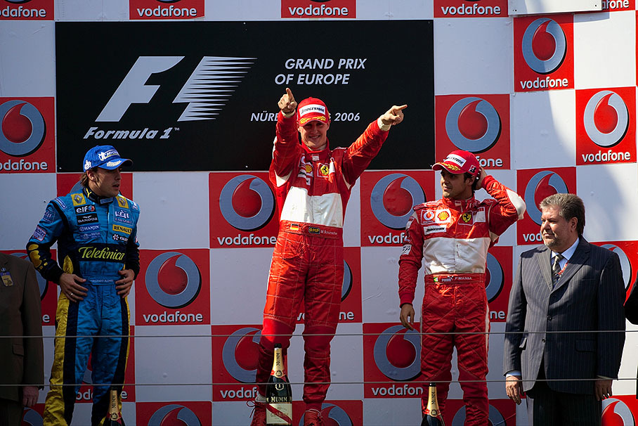 Fernando Alonso, Michael Schumacher and Felipe Massa