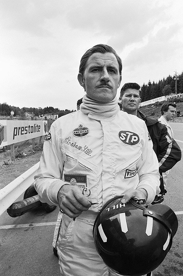 Graham Hill after retiring with technical problems, Belgium GP 1968