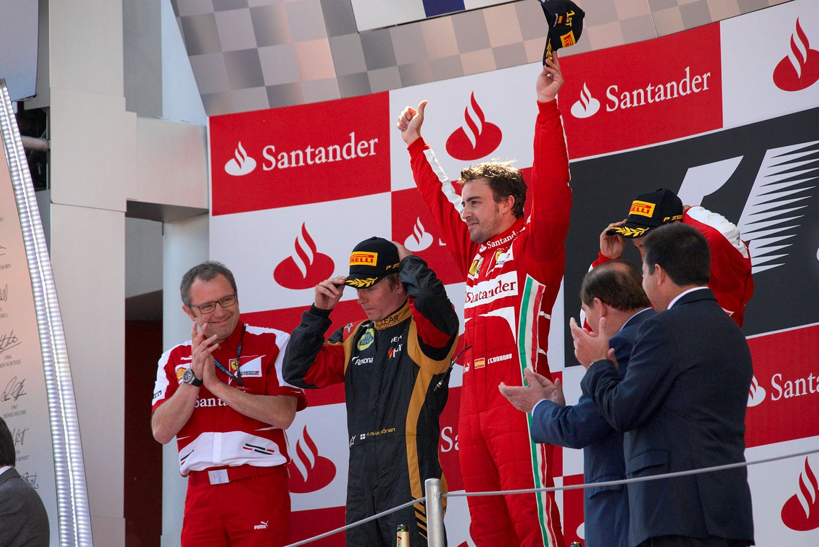 A very happy Ferrari driver Fernando Alonso after winning the 2013 Spanish Grand Prix at Barcelona
