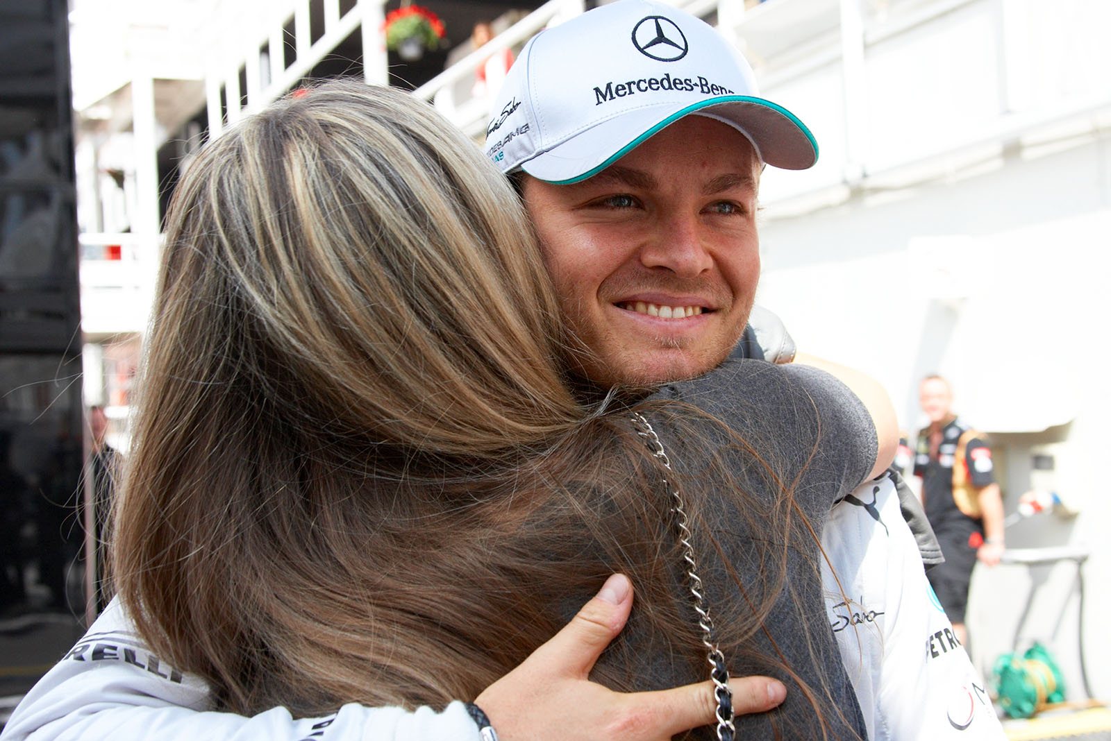Nico Rosberg's girl friend Vivian Sibold is delighted about the back-to-back pole positions of the German Mercedes driver, Spanish Grand Prix, Barcelona, 2013