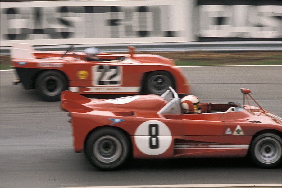 Peter Revson (USA) and Rolf Stommelen (D) finished third in the Alfa Romeo 33TT3 	entered by Autodelta SpA