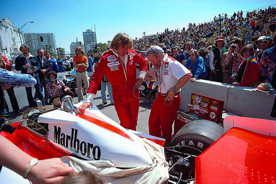 James Hunt andM cLaren team boss Teddy Mayer