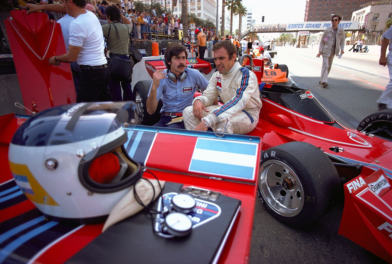 Brabham designer Gordon Murray with his driver Carlos Reutemann