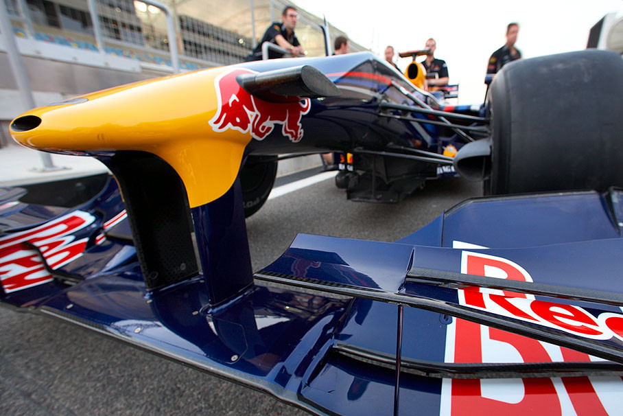 A Red Bull Racing car waits in pitlane for FIA scrutineering