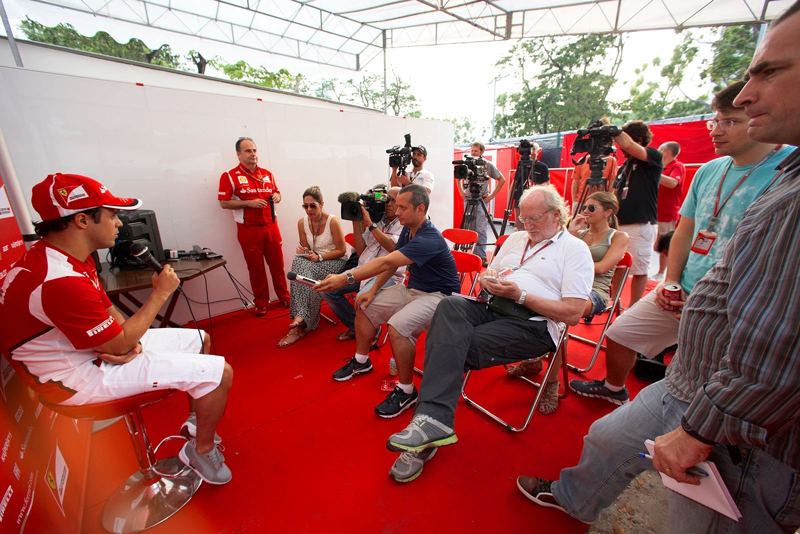 Felipe Massa gives an interview in the Ferrari press office