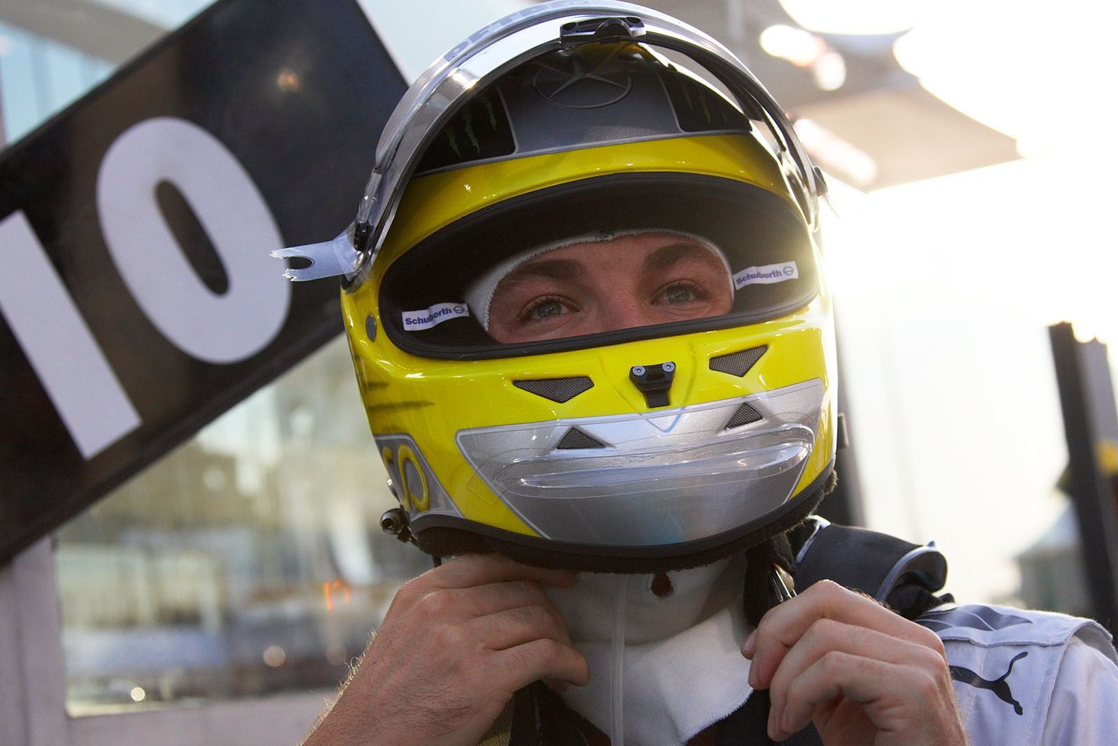 Mercedes driver Nico Rosberg, 3rd on the grid, gets ready for the start of the Abu Dhabi Grand Prix, 2013