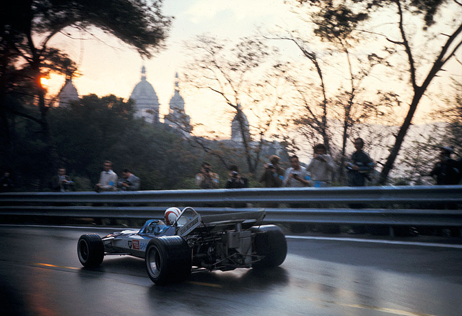 Rolf Stommelen on Surtees-Cosworth TS9, during practice for the Spanish Grand Prix at Montjuich Park in 1971