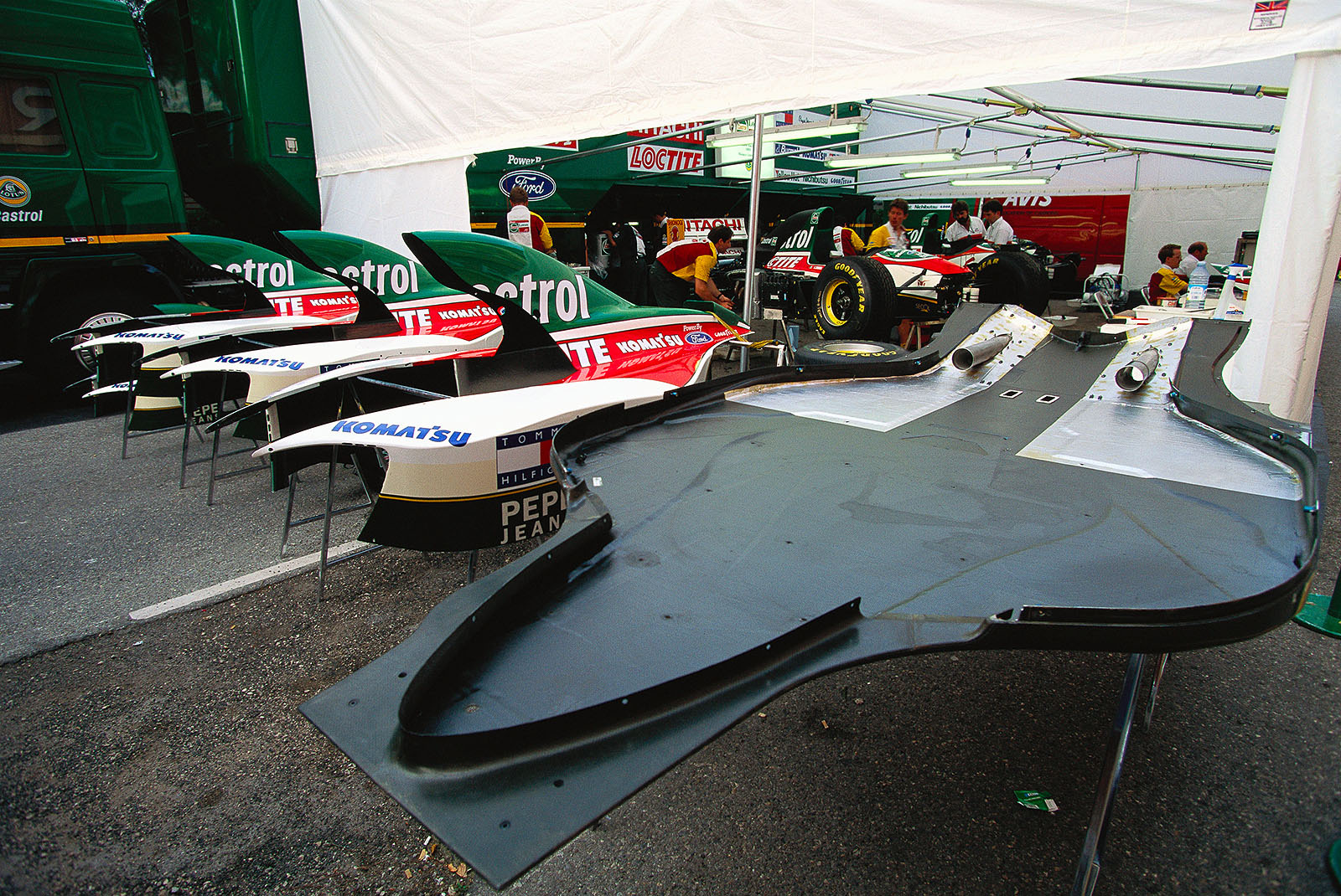 Lotus cars beeing prepared for the race