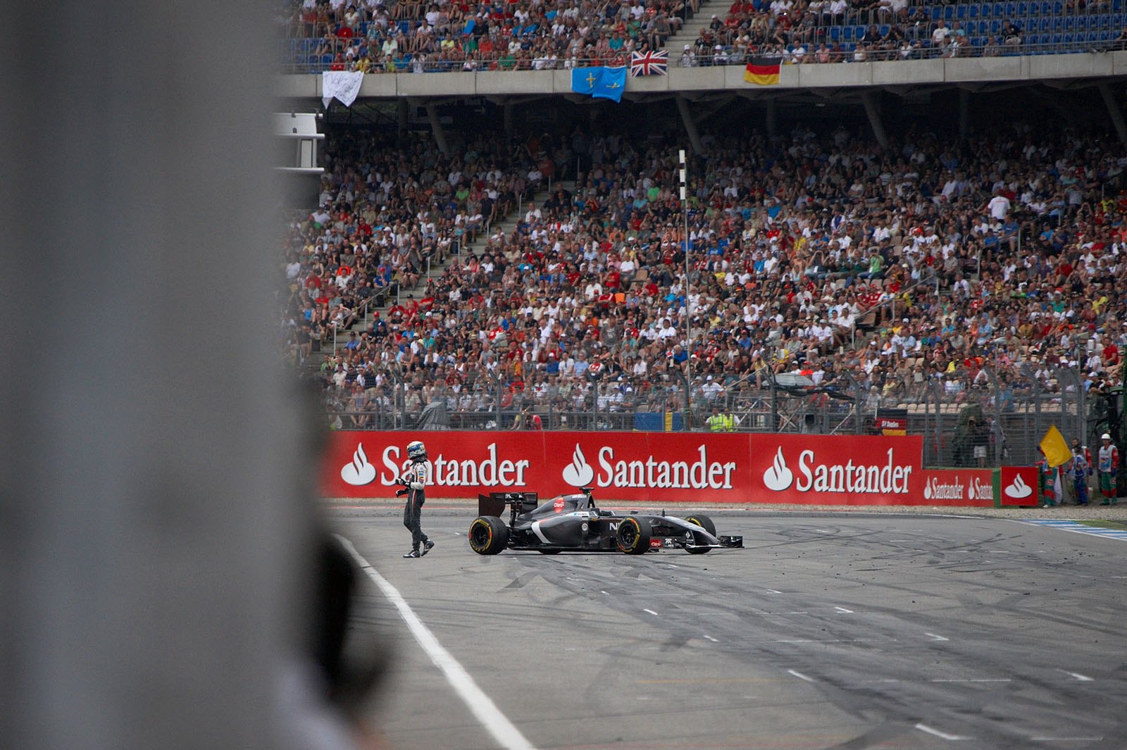 Adrian Sutil spun and his engine switched off, Hockenheim, German Grand Prix, 2014