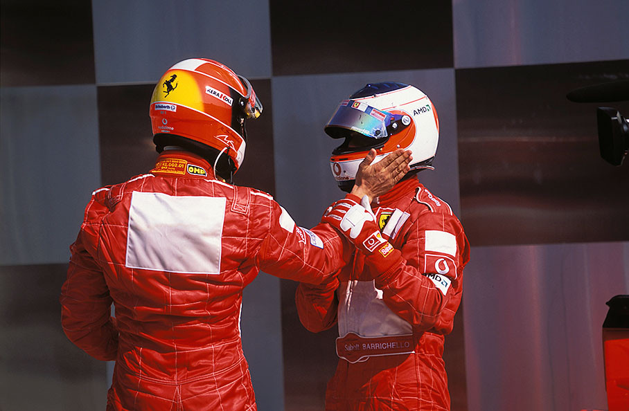 Michael and Rubens after another win for Ferrari