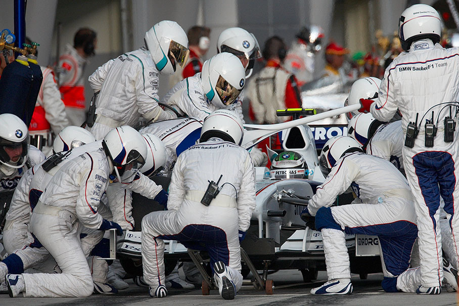 Nick Heidfeld at BMW Sauber pits