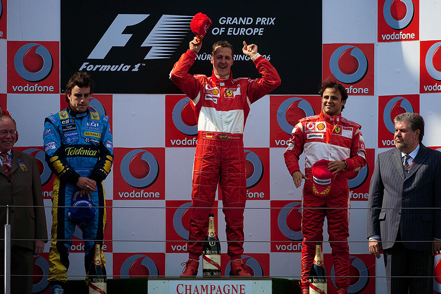 Fernando Alonso, Michael Schumacher and Felipe Massa