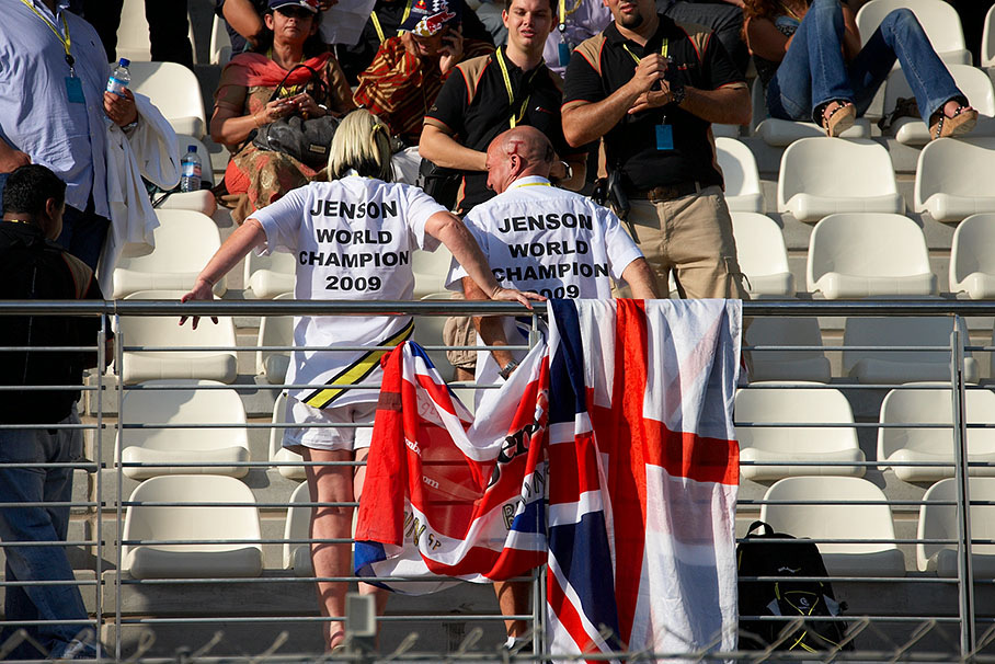 Button fans on a grandstand