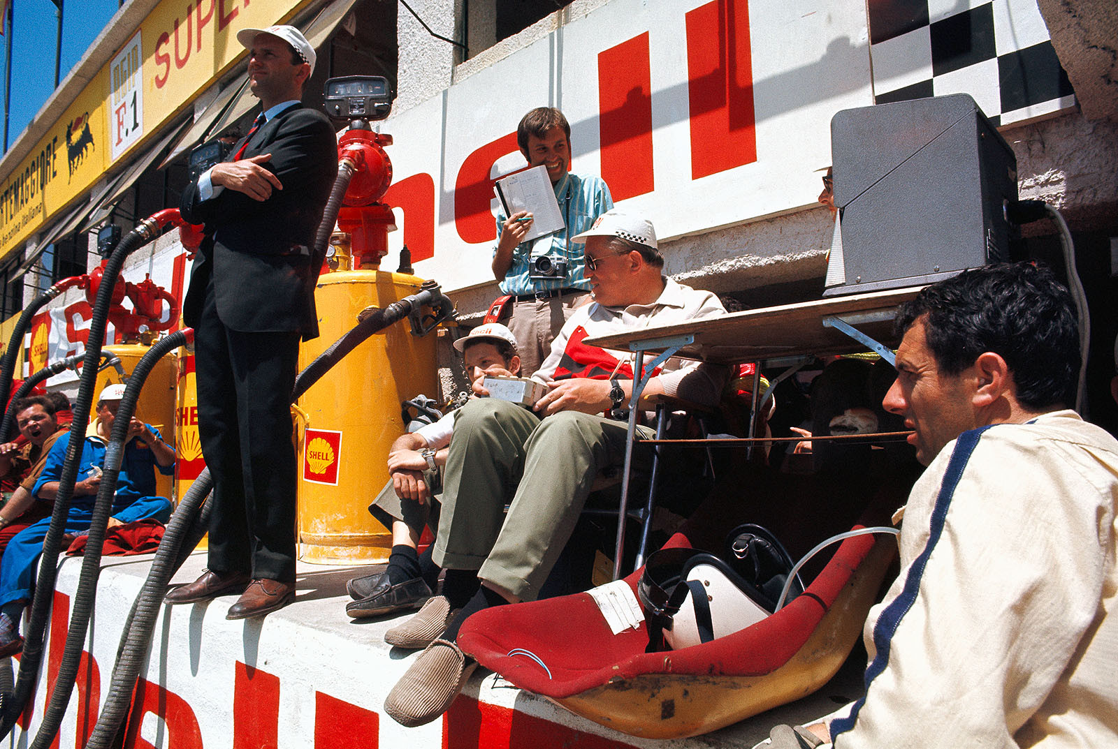 Porsche's Ferdinand Piech and Helmut Bott wait on the pitwall