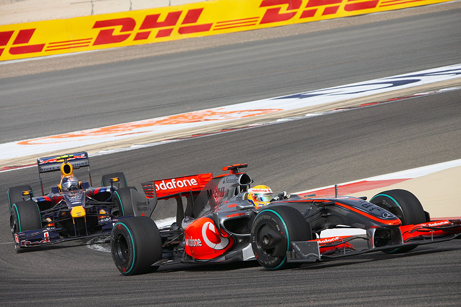 Lewis Hamilton, McLaren Mercedes, in front of later second placed Vettel