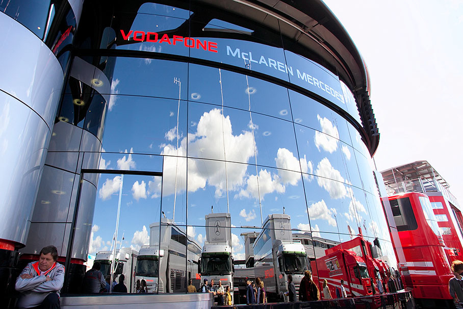 Norbert Haug in front of the new McLaren Mercedes motorhome