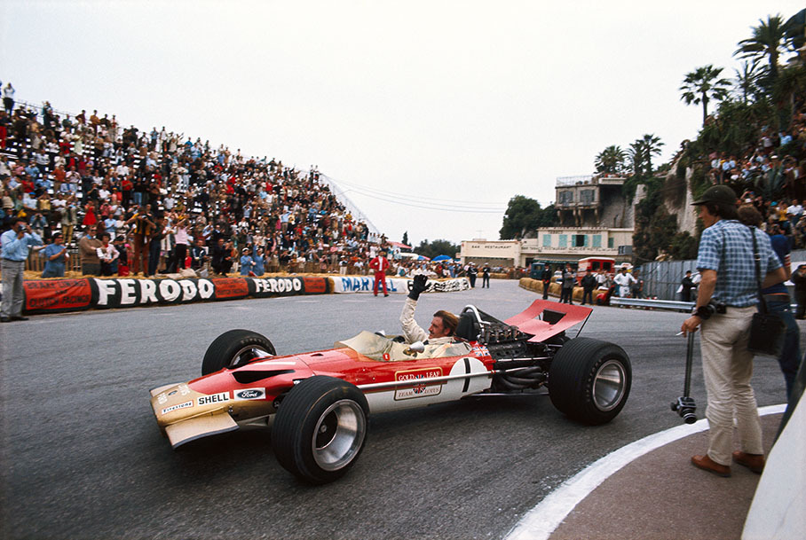 Graham Hill on Lotus-Cosworth 49B wins the Monaco GP 1969