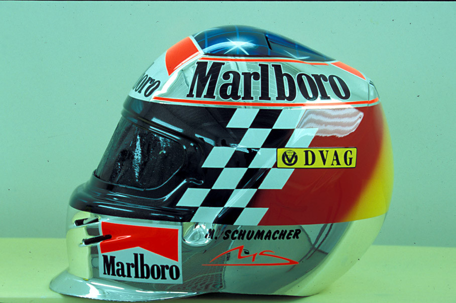 Peter Ginneken of BELL Helmets S.A. making the artwork of the 1998 Suzuka race helmet for Michael Schumacher