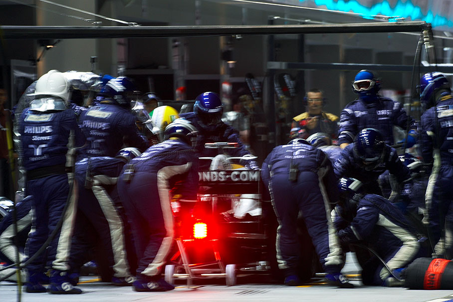 Nico Rosberg stops for a service at Williams pits