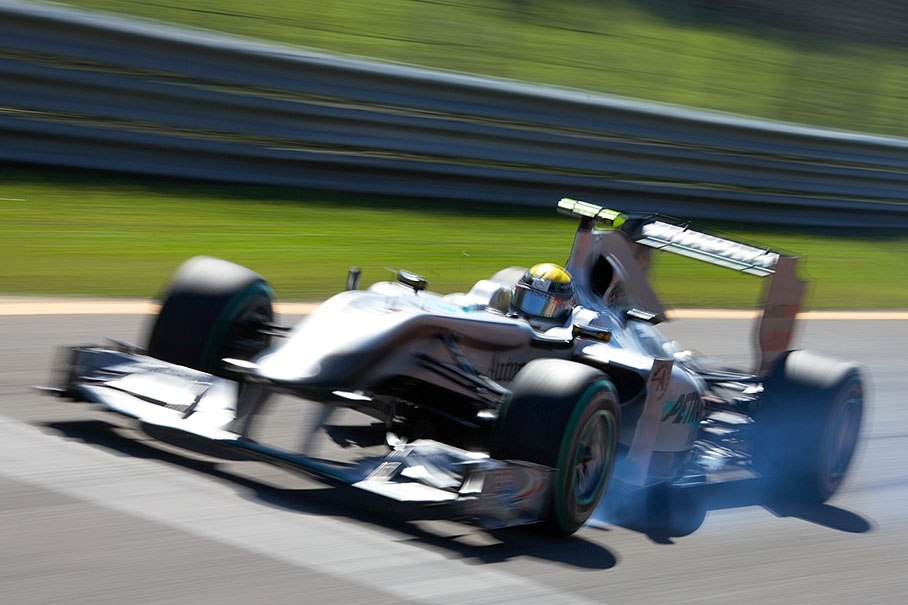 Nico Rosberg, Mercedes GP, brakes before pitlane entrance