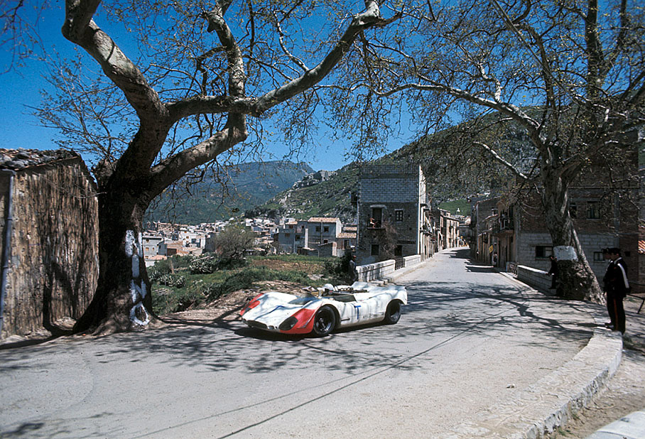 Vic Elford (GB) in the Porsche 908/02 #007 T-car, entered by Porsche System Engineering, has an accident in practice and does not start at the actual Targa Florio 1969