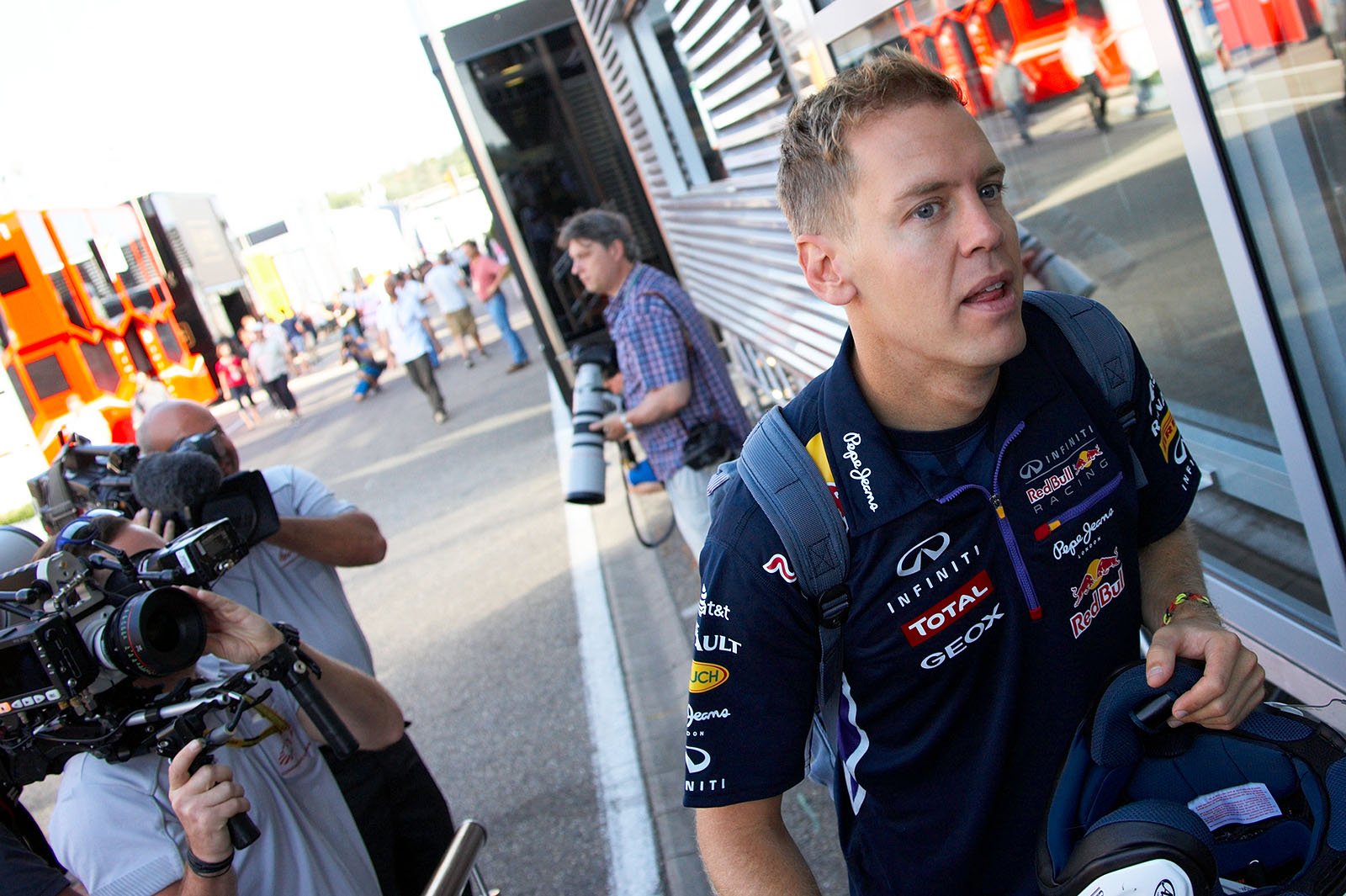 Sebastian Vettel shoos by into Red Bulls Energy Station