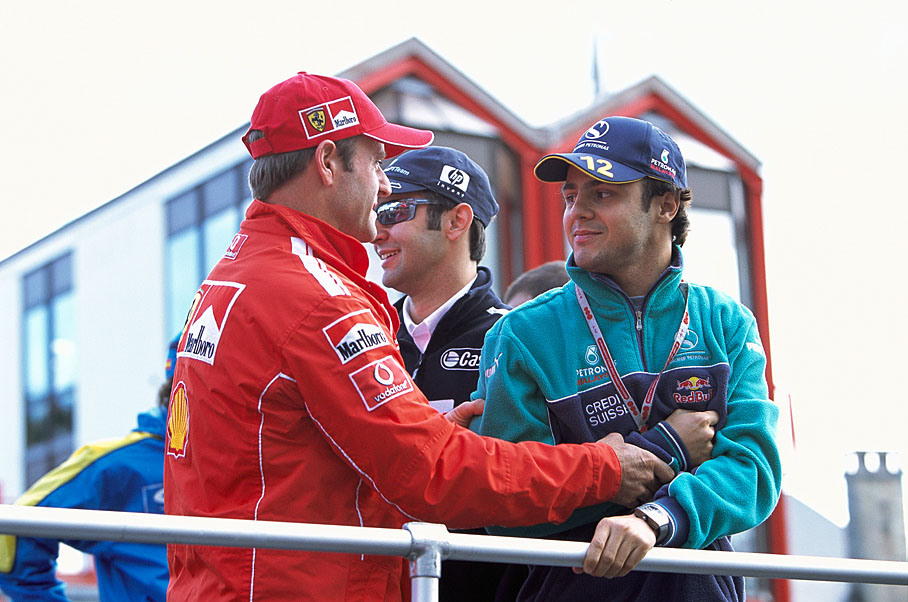 The three Brazilians: Barrichello, Massa, in the middle Pizzonia