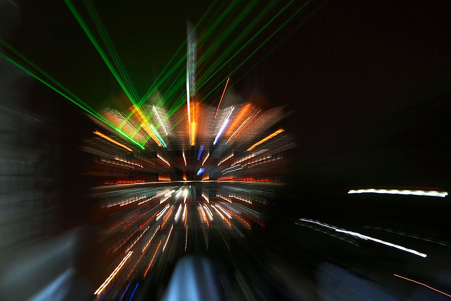 The Sakhir tower illuminated at night