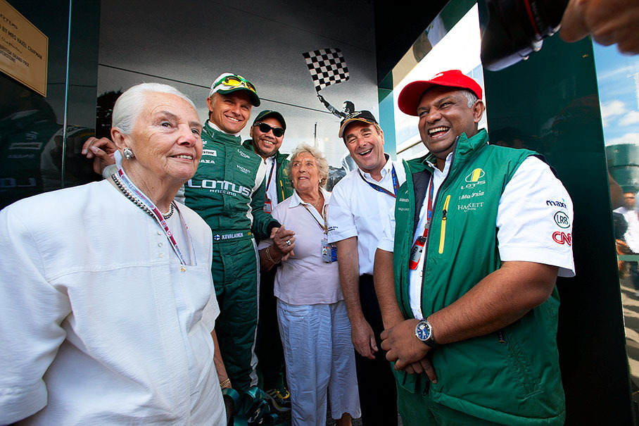 Inauguration of the new Lotus Racing motorhome on Sunday high noon by Lotus founder Colin's widow Hazel Chapman, Heikki Kovalainen, Bette Hill, Nigel Mansell and Tony Fernandes