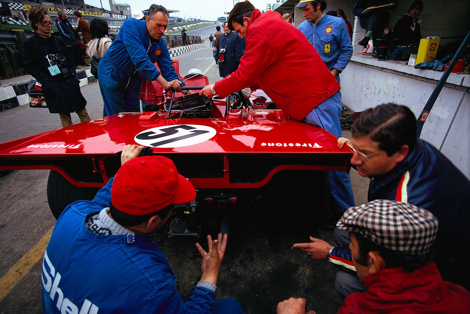 The second placed Ferrari 312 PB #0878 of Jacky Ickx (B) and Clay Regazzoni (CH) in pits