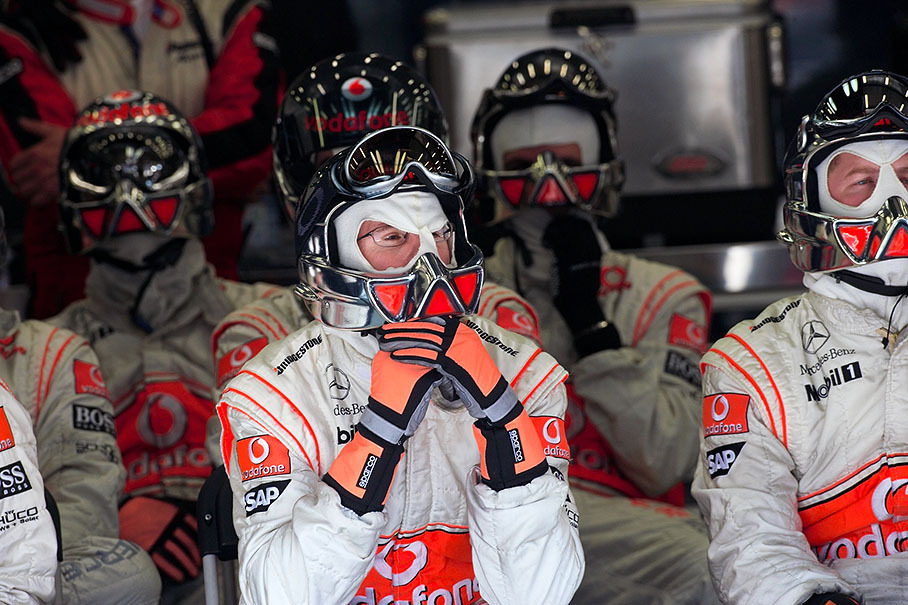 McLaren mechanics await their task