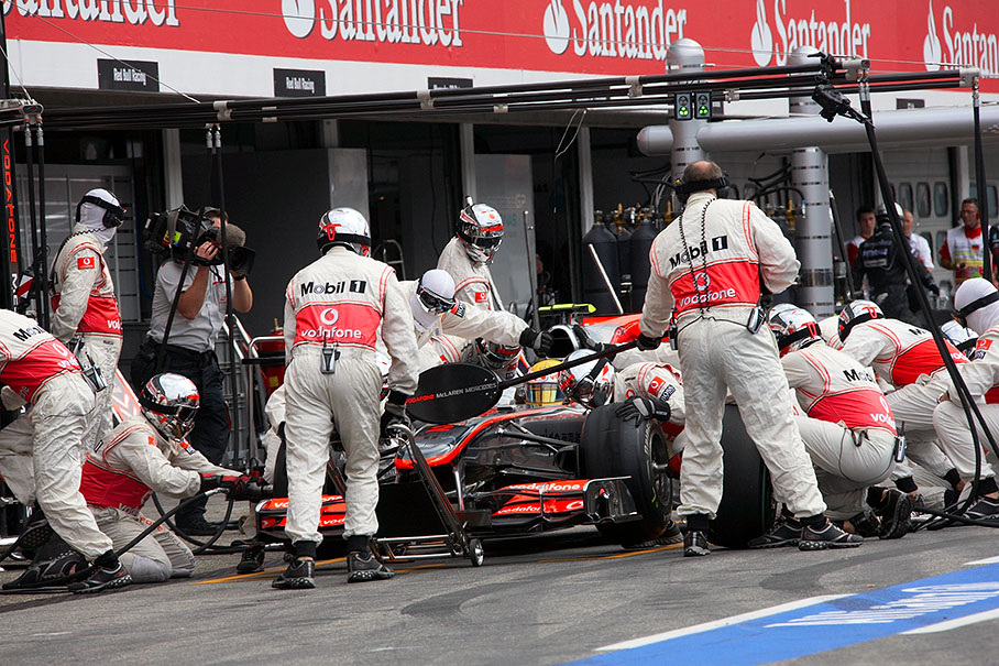 Lewis Hamilton stops at McLaren Mercedes pits
